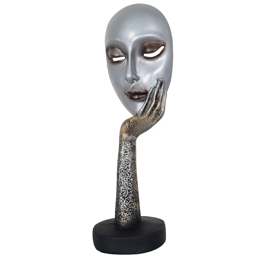 Zart Lady Face Silver Polyresin Showpiece  Use in Home Decor Gifts