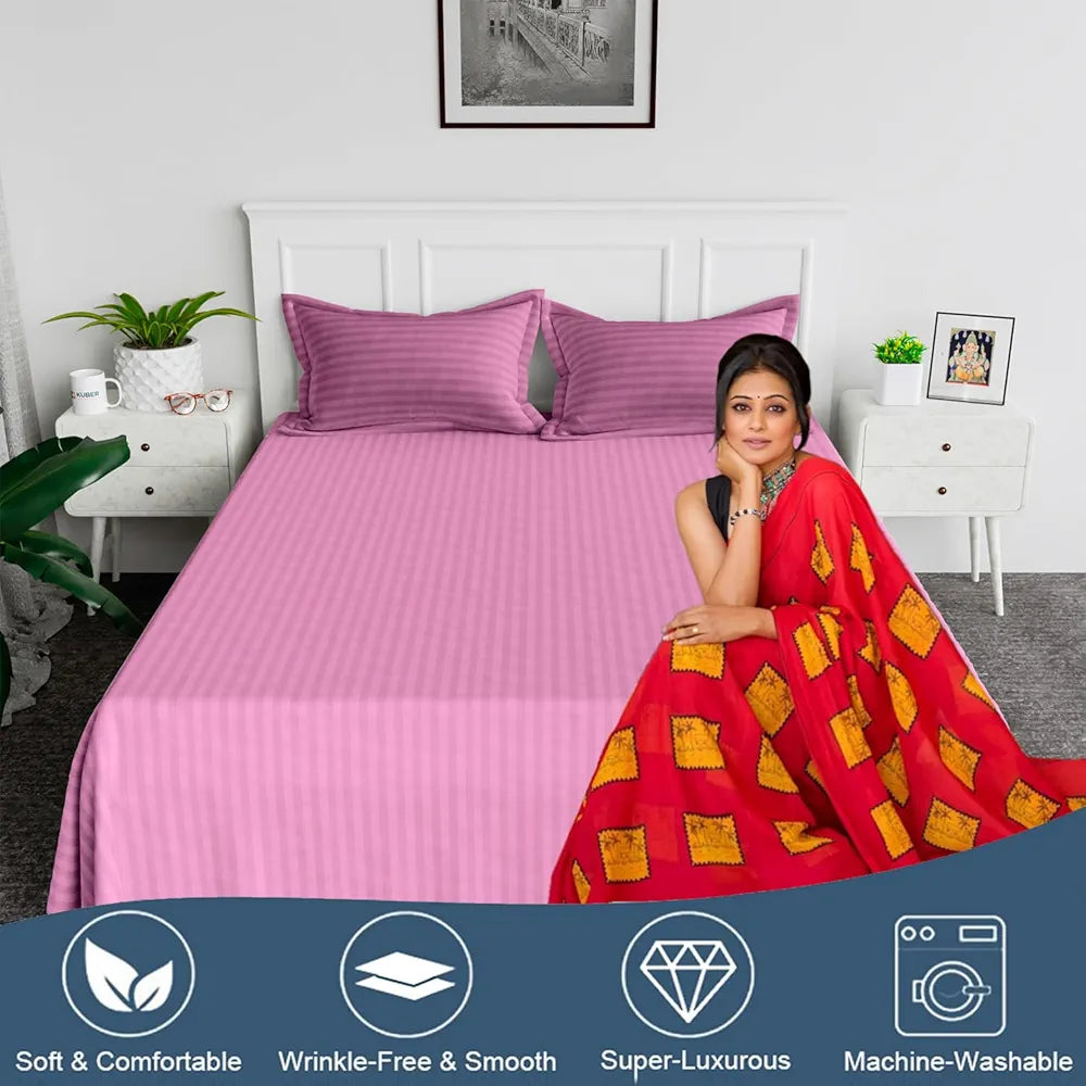 Kuber Industries Double Bedsheet with 2 Pillow Covers 144 TC Glace Cotton Bedsheet Pink