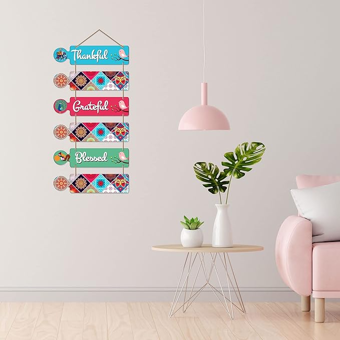 Artvibes Blessed Quote Decorative Wall Art Mdf Wooden Wall Hanger for Living Room | Set of 6