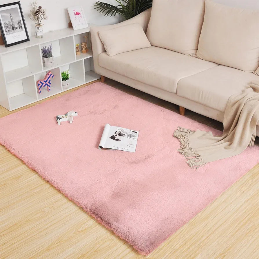 Luxe Home International Rectangular Carpet Super Soft Anti Skid Rabbit Fur  Bathroom Mats Colour Peach