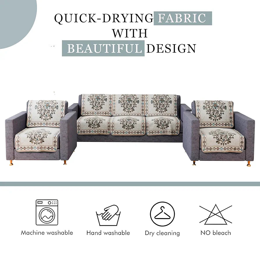 Kuber Industries Sofa Cover Net Sofa Slipcover Set 5 Seater Sofa Cover Flower Digital Embroidery Print-730 Green