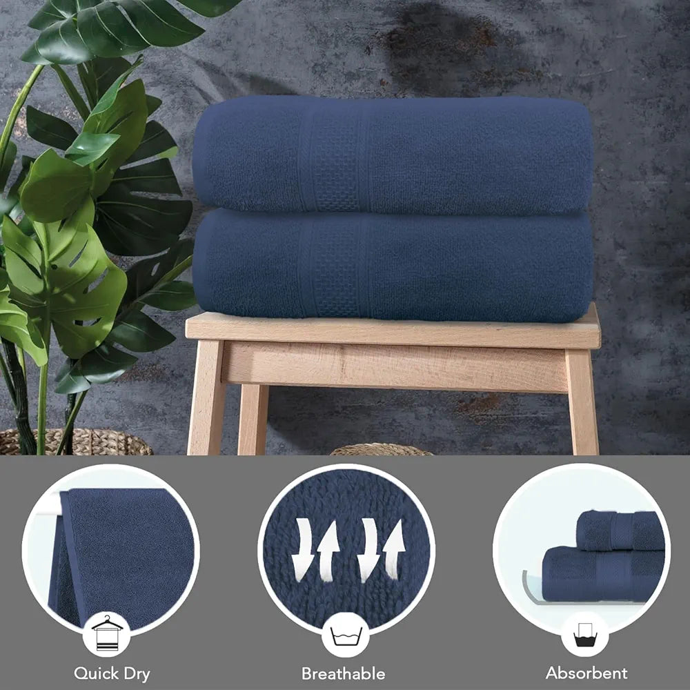 Luxe Home Cotton Bath Towel 450 GSM Quick Dry Large Size Bathroom Towels Colour Navy Blue