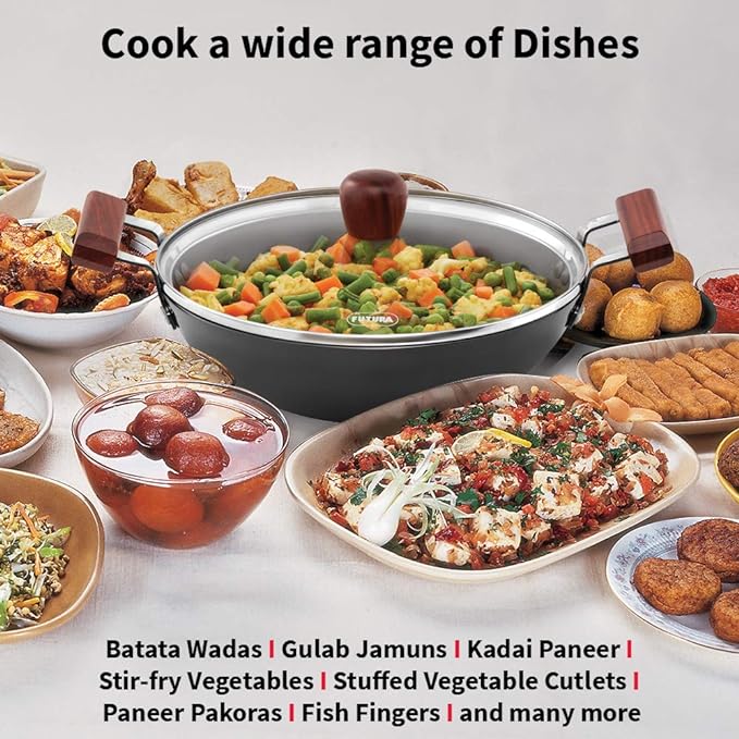 Hawkins Futura Hard Anodised Deep-Fry Pan 2.5L, 26 cm, 3.25 mm with glass lid