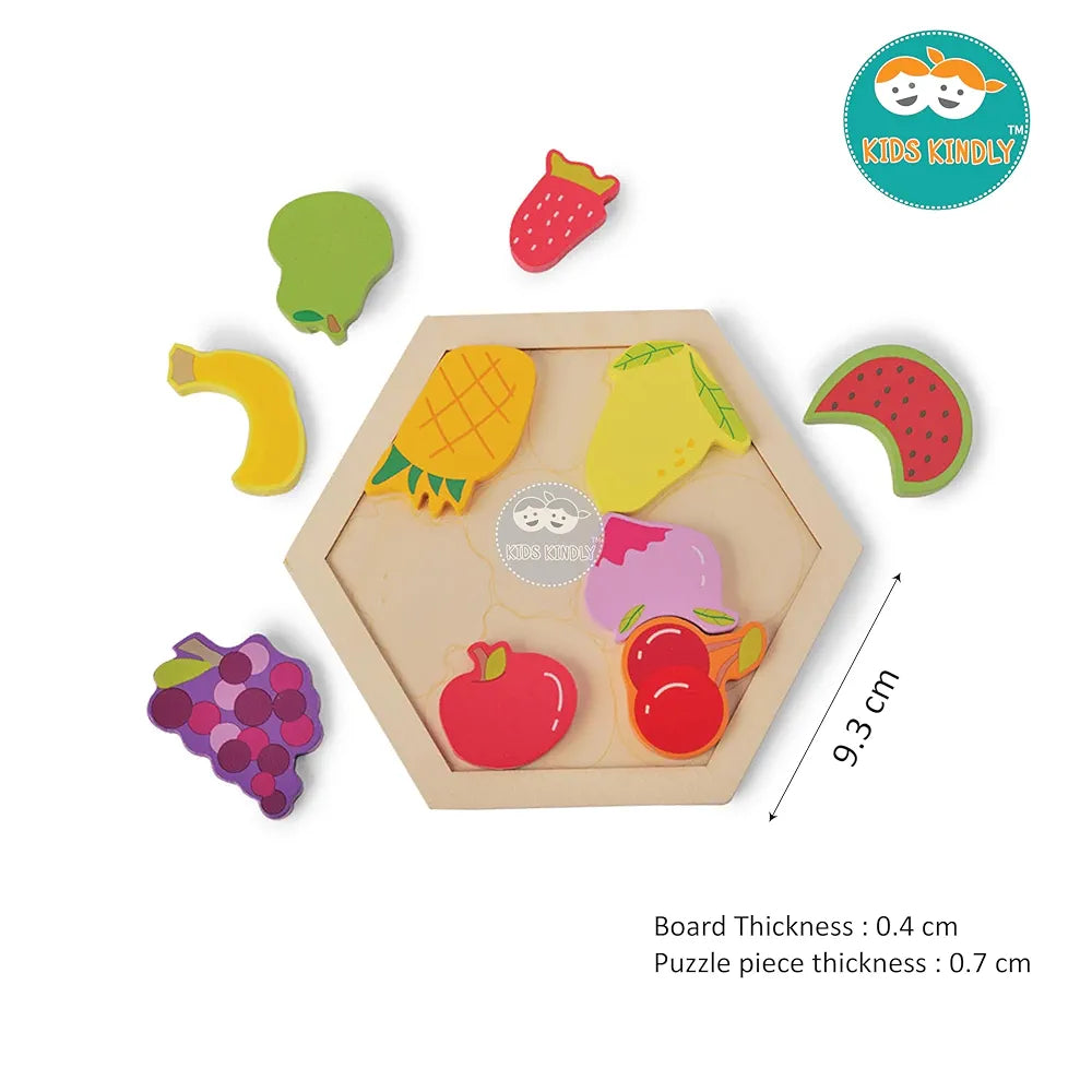 KIDS KINDLY Wooden Stacking and Sorting Puzzle - Fruits Theme, Jigsaw Puzzle, Wooden Toys for Kids, Age 3+