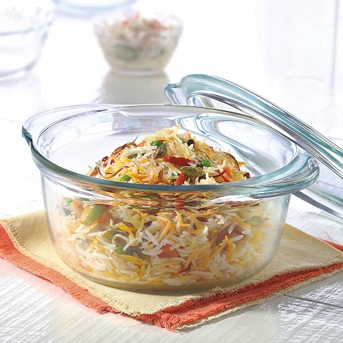 Borosil Glass Casserole | Oven and Microwave Safe Serving Bowl With Glass Lid | 1.2 Litres | Set of 1