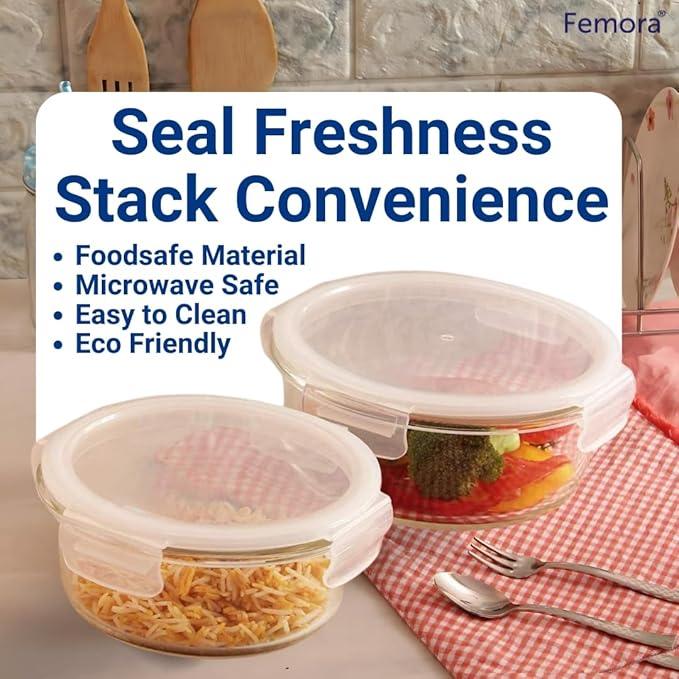 Femora Borosilicate Glass Containers for Kitchen | Storage Box for Kitchen With Air Vent Lid | Set of 3 | 240 Ml