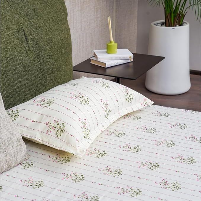 Urban Space Serene Bedsheet for Double Bed 2 Pillow Covers (Colour Sedum Pink)