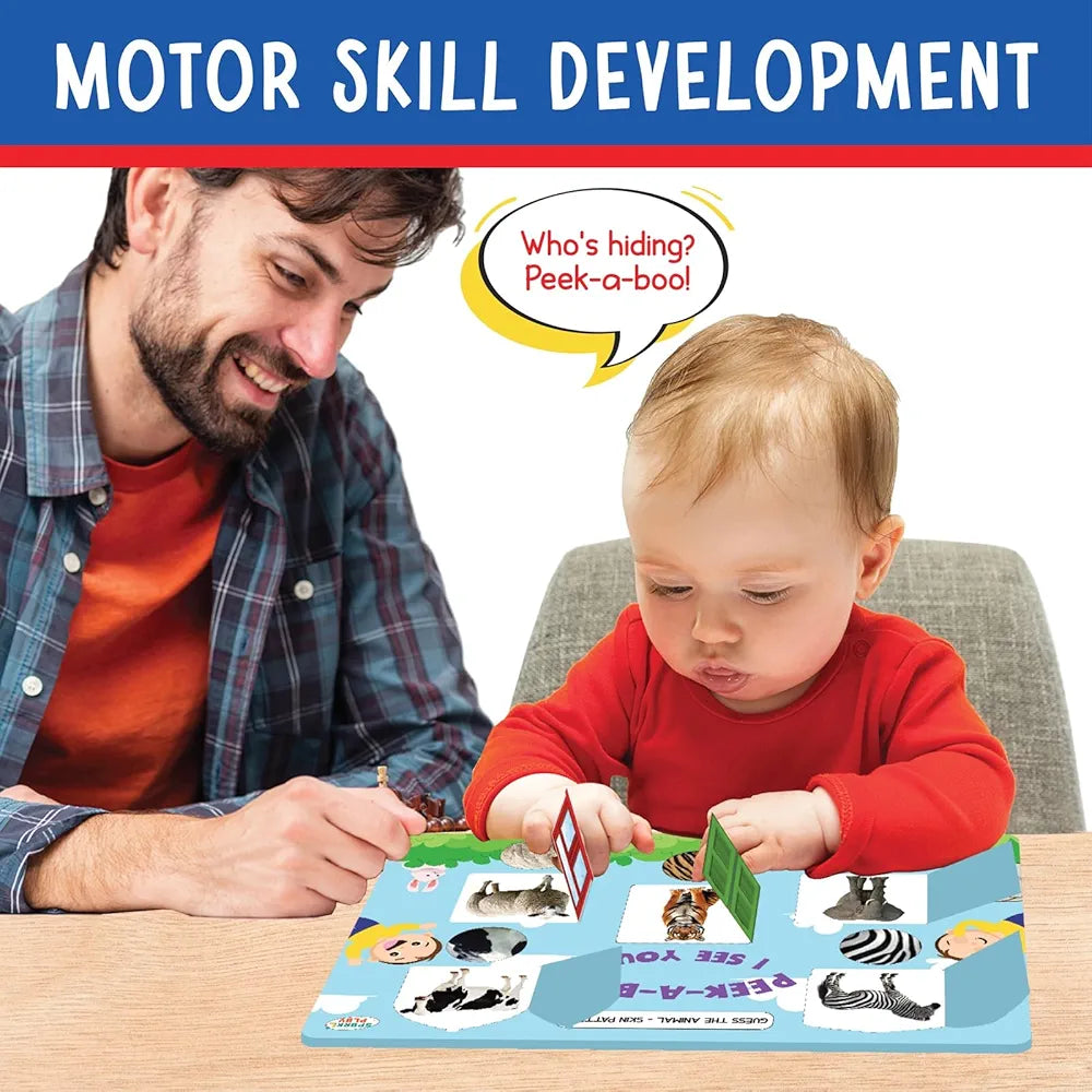 SparkLPlay Busy Book for Toddlers 1–3 | Peek A Boo Curiosity Kit | Montessori Activity Binder & Educational Toy | Learn Body Parts, Shapes, Emotions, Sounds | Birthday Gift for Boys & Girls Ages 1–3