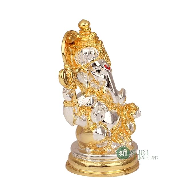 Indicast Lord Ganesha Idol Gold & Silver Plated Murti for Good Luck & Success Home Decor & Gifts