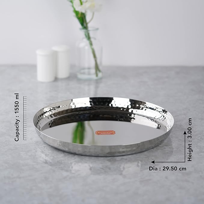 Sumeet Stainless Steel Handcrafted Hammered Texture Heavy Royal Dinner Plate set of 3 Pc 29.5cm