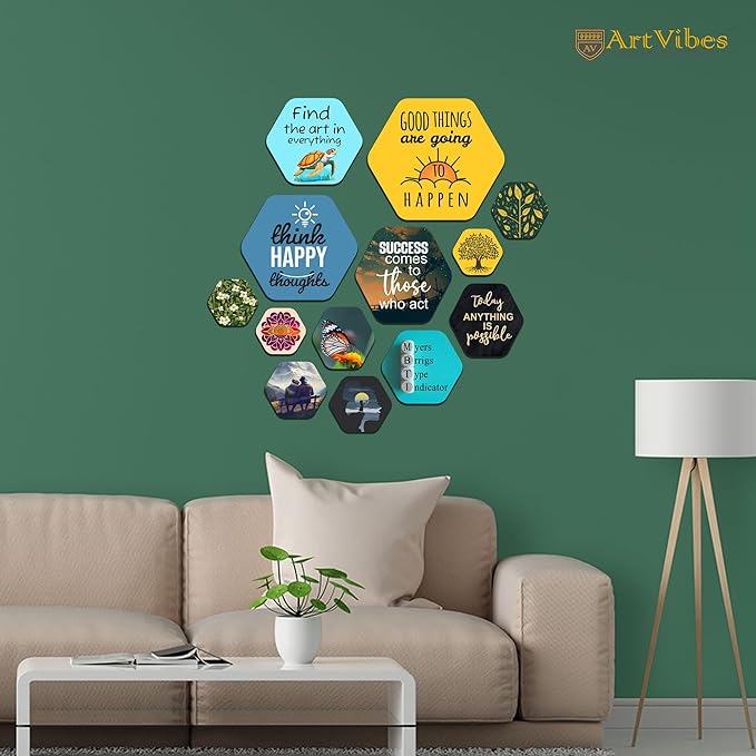 Artvibes Decorative Modern Wooden Wall Hanging Decoration for Home | Quotes Decor Item | Pack of 13 Pieces