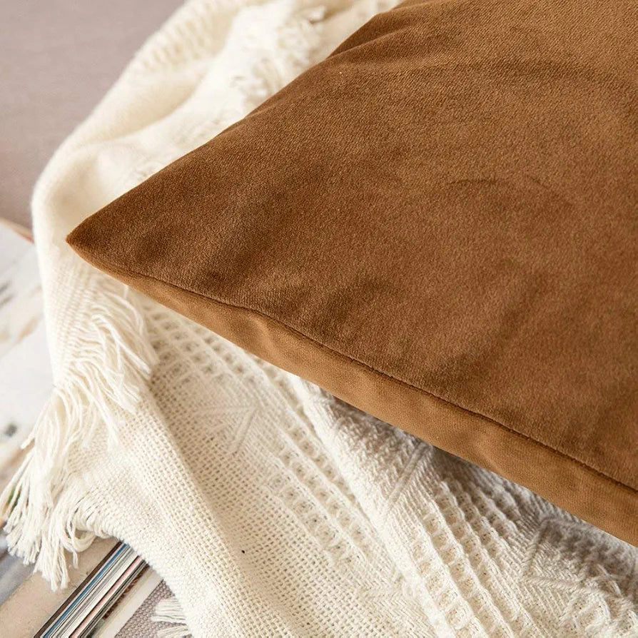 Aerohaven Premium Velvet Reversible Decorative Throw Pillow/Cushion Covers with Invisible Zipper (Coffee Colour Pack of 2)