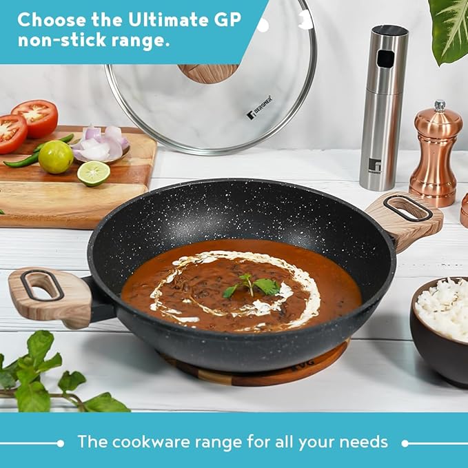 Bergner Ultimate Forged Nonstick 24 Cm Kadai With Glass Lid | 2 L Capacity