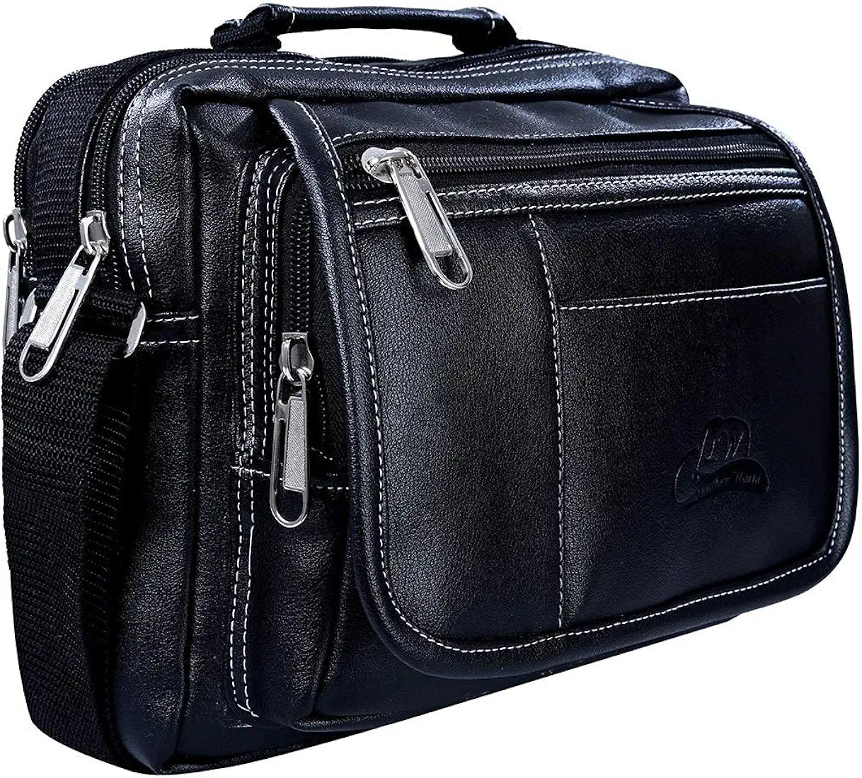 Leather World Sling Bag for Men PU Leather Messenger Cross Body Travel Office One Side Chest Shoulder Bag for Men & Women -Black