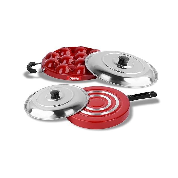 Sumeet 2.6mm Thick Non-Stick Red Indian Cookware Set