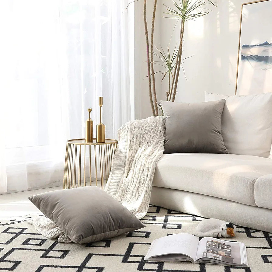 Aerohaven Premium Velvet Reversible Decorative Throw Pillow/Cushion Covers with Invisible Zipper  (Grey Colour Pack of 2)