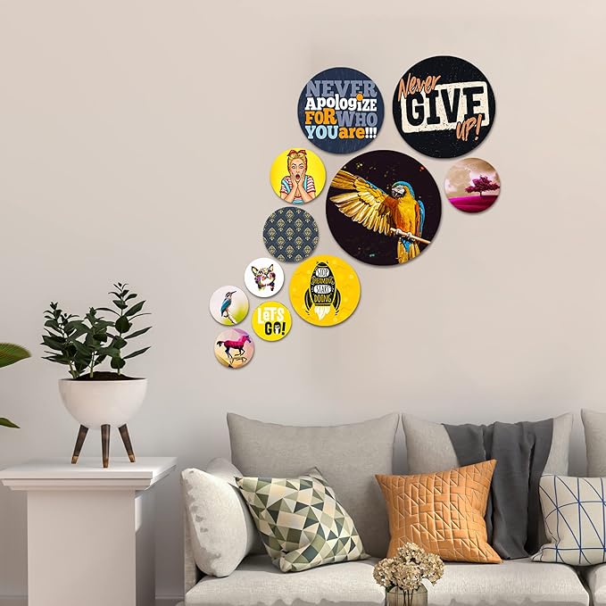 Artvibes Designer Mdf Wooden Wall Hanging for Home, Office | Set of 11 | Multicolour | Nature