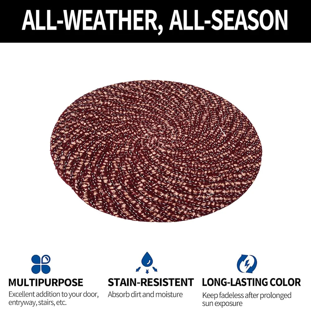 Kuber Industries Round Shape Feather Door Mat Cotton Reversible Small Size Maroon