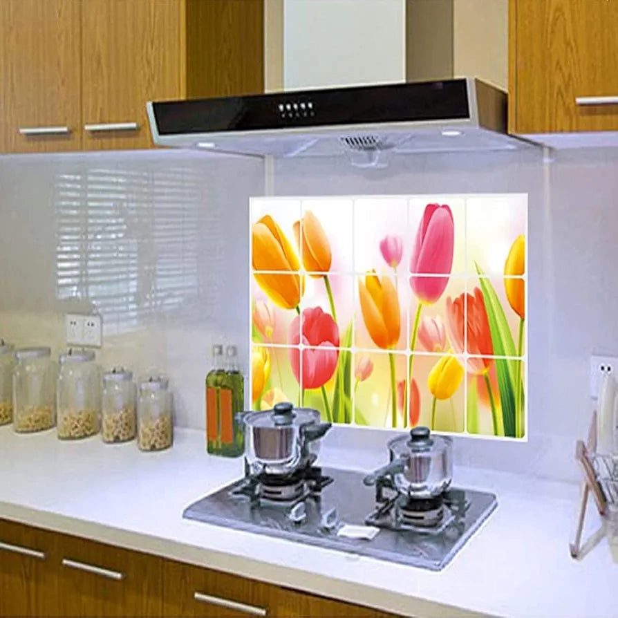 Jaamso Royals Multicolor Flower Wall Tiles Stickers Waterproof Tulip Flowers