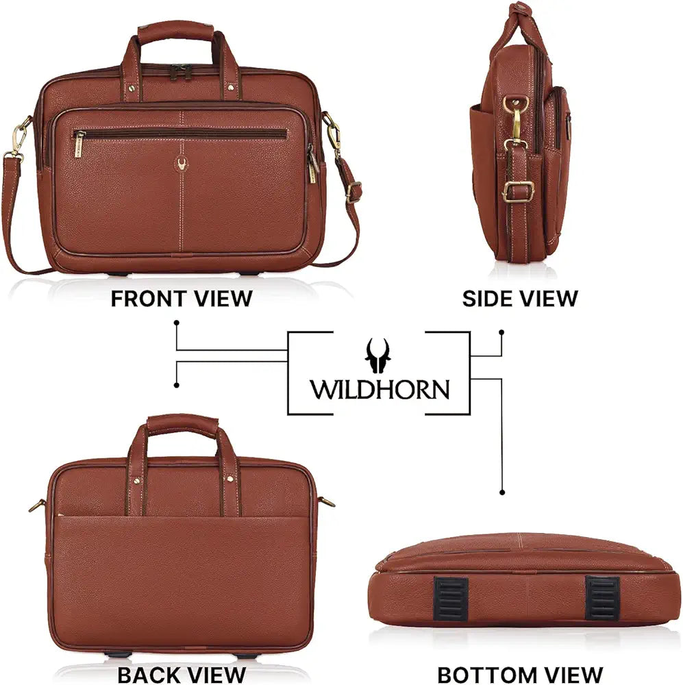 WildHorn Leather 15 inch Laptop Bag for Men I Padded Laptop Compartment I Carry Handles with Adjustable Strap