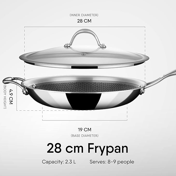 Stahl Artisan Hybrid Triply Frying Pan With Lid | Fry Pan Induction Base | Frying Pan Non Stick | Stainless Steel | 2.3 L | 28 Cm