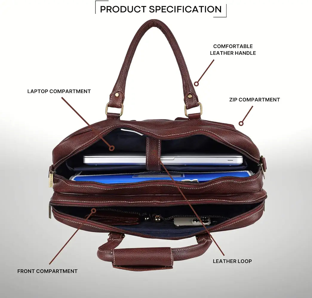 WildHorn Leather 15.6 inch Laptop Messenger Bag for Men I Multi- Pockets I Extra Storage I Carry Handles I Adjustable Strap