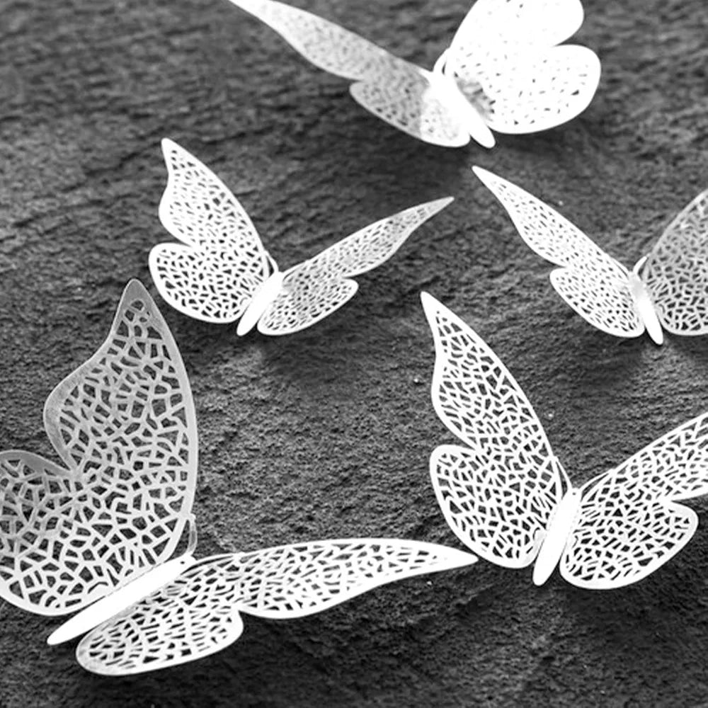 Xtore 12pcs 3D Home Decor Silver Butterfly Beautiful Decor - Silver Pack of 12