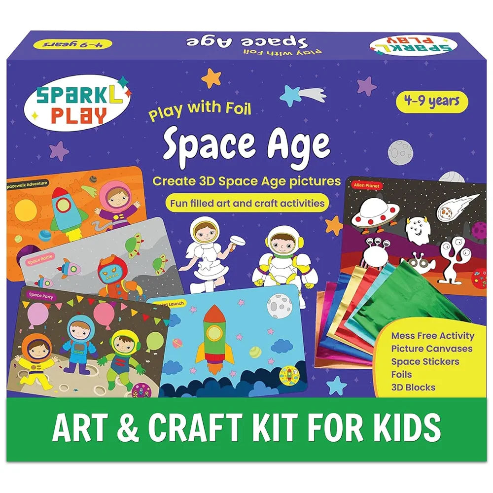 SparkLPlay Foil Art & Craft Kit for Kids Ages 4 to 9 | Space Foil Fun | DIY Craft Kit | Birthday Gift for Boys & Girls | Mess-Free Creative Craft | Space Age
