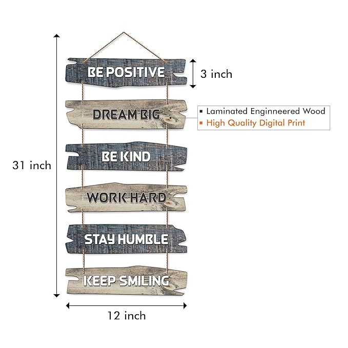 Artvibes Decorative Wall Hanging Wooden Art Decoration Item for Living Room | Quotes Decor Item | Set of 6