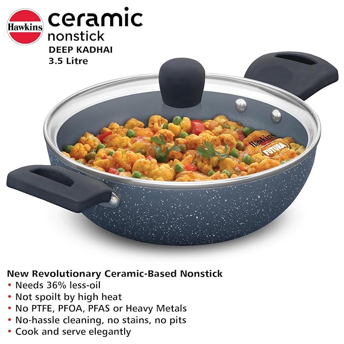 Hawkins Ceramic Nonstick 3.5 litre Deep Kadhai Induction Deep Fry Pan