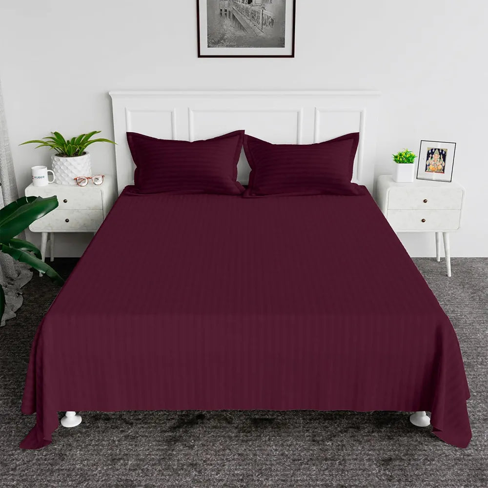 Kuber Industries Double Bedsheet with 2 Pillow Covers 144 TC Glace Cotton Bedsheet Hotel Bedroom Maroon