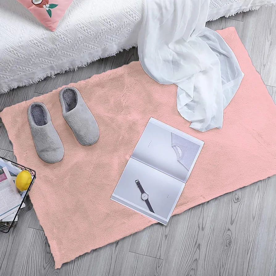 Luxe Home International Rectangular Bath Mat Super Soft Anti Skid Rabbit Fur  Bathroom Mats Colour Peach