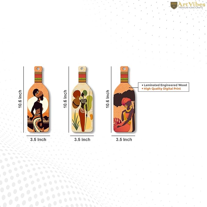 Artvibes African Warli Art Wooden Wall Hanging for Home Decor | Set of 3