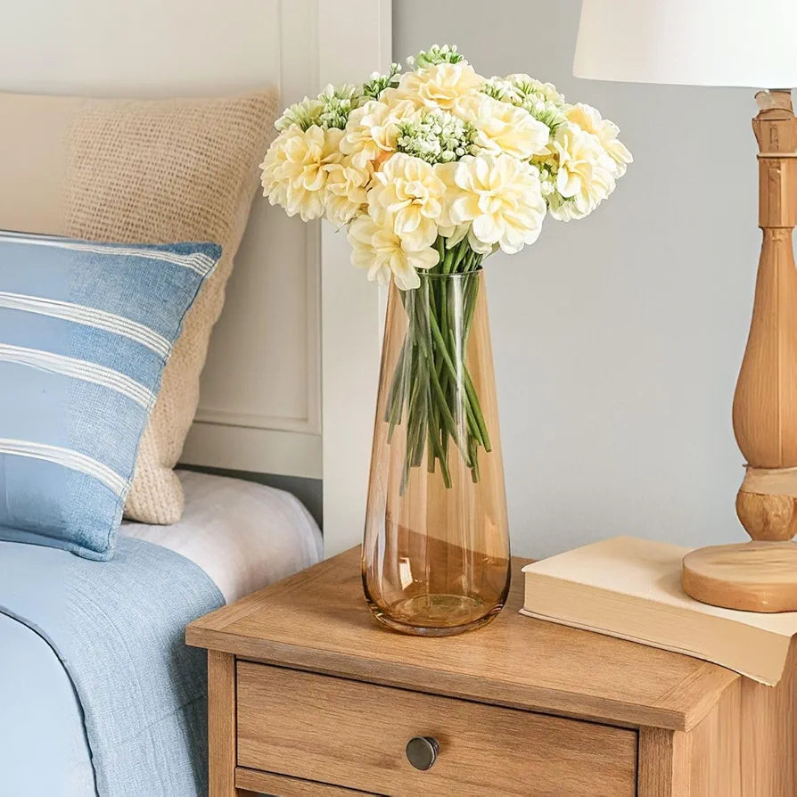 Artificial Dahlia Flower Bunch – 7-Stem Faux Bouquet Realistic Fabric Flower Arrangement Off White