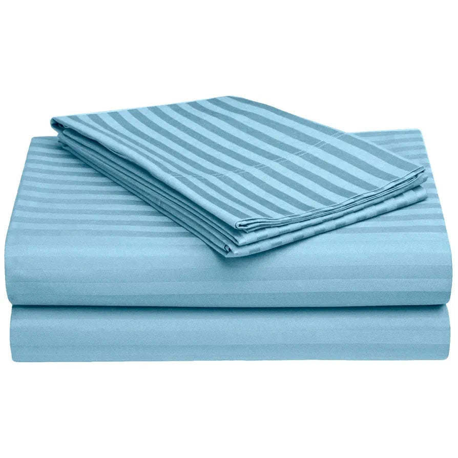 Fresh From Loom Soft Skin Safe Breathable Queen Size Flat Striped Bedsheets Hotel & Home Double Bedsheet Set with 2 Pillow Covers 144 TC Aqua