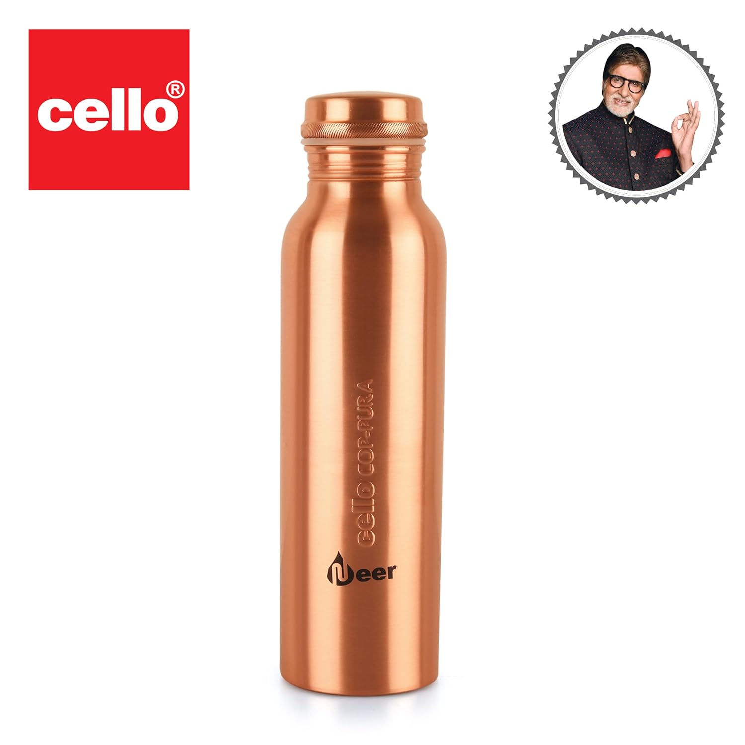 Cello Cop-pura Neer Copper Water Bottle | 1000 Ml | Copper