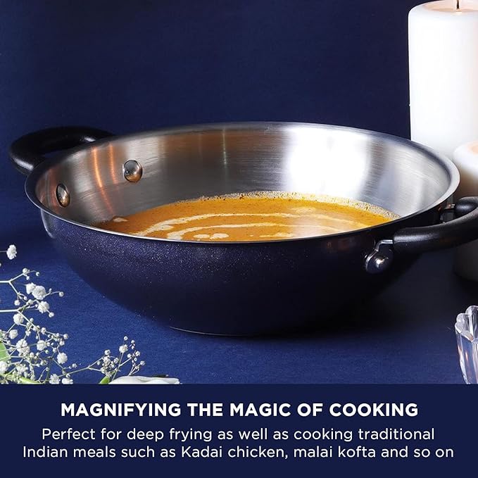 Meyer Centennial Nickel Free Kadai Steel Kadhai for Deep Frying 22cm Blue Diamond