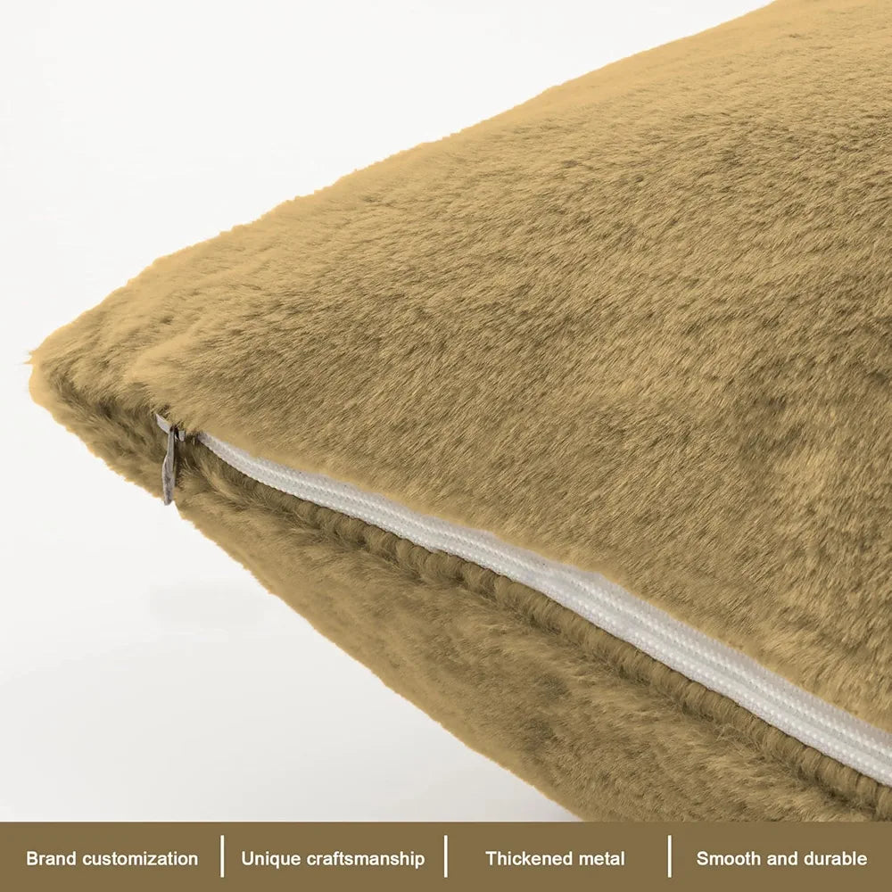 Luxe Home Cushion Cover Duble Side Rabbit Fur Plain Design Covers Set of 2 for Sofa Colour Anti Gold
