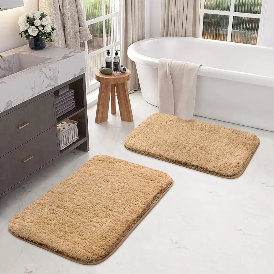 Luxe Home International Bath Mat Super Soft Ultra Absorbent Rectangular Mat Colour Brown (Pack of 2)