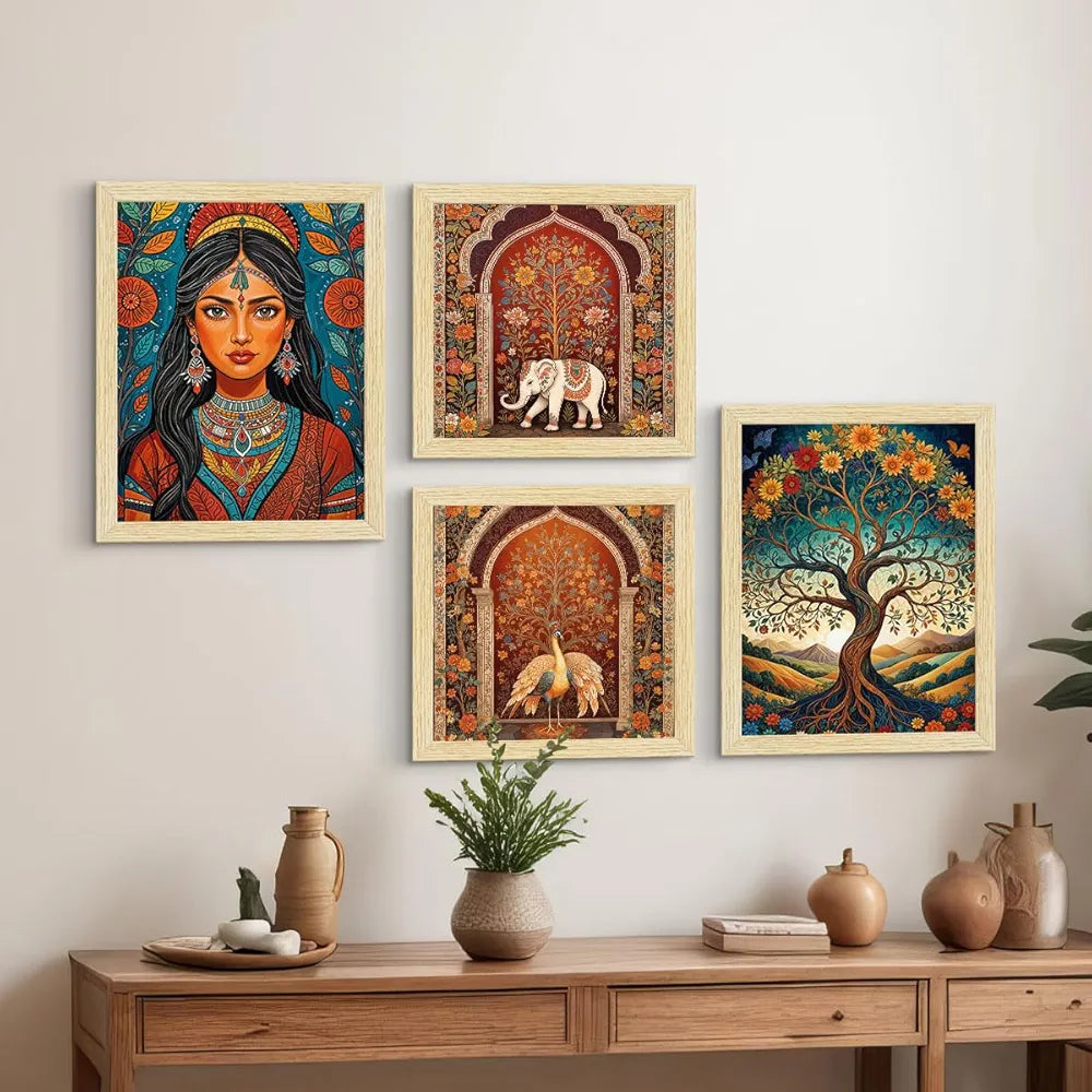 ArtX Paper Madhubani Madhubani-SO4-05 Paintings with Frame Set of 4