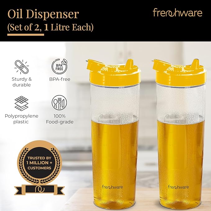 Frenchware Oil Dispenser | Pack of 2, 1 Litre Each | Textured Yellow