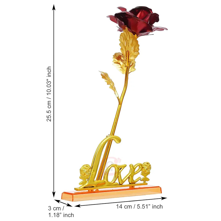 Golden Red Rose Flower with Love Showpiece