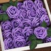 Artificial Flowers Purple Fake Roses Real Looking Foam Roses with Stem Purple