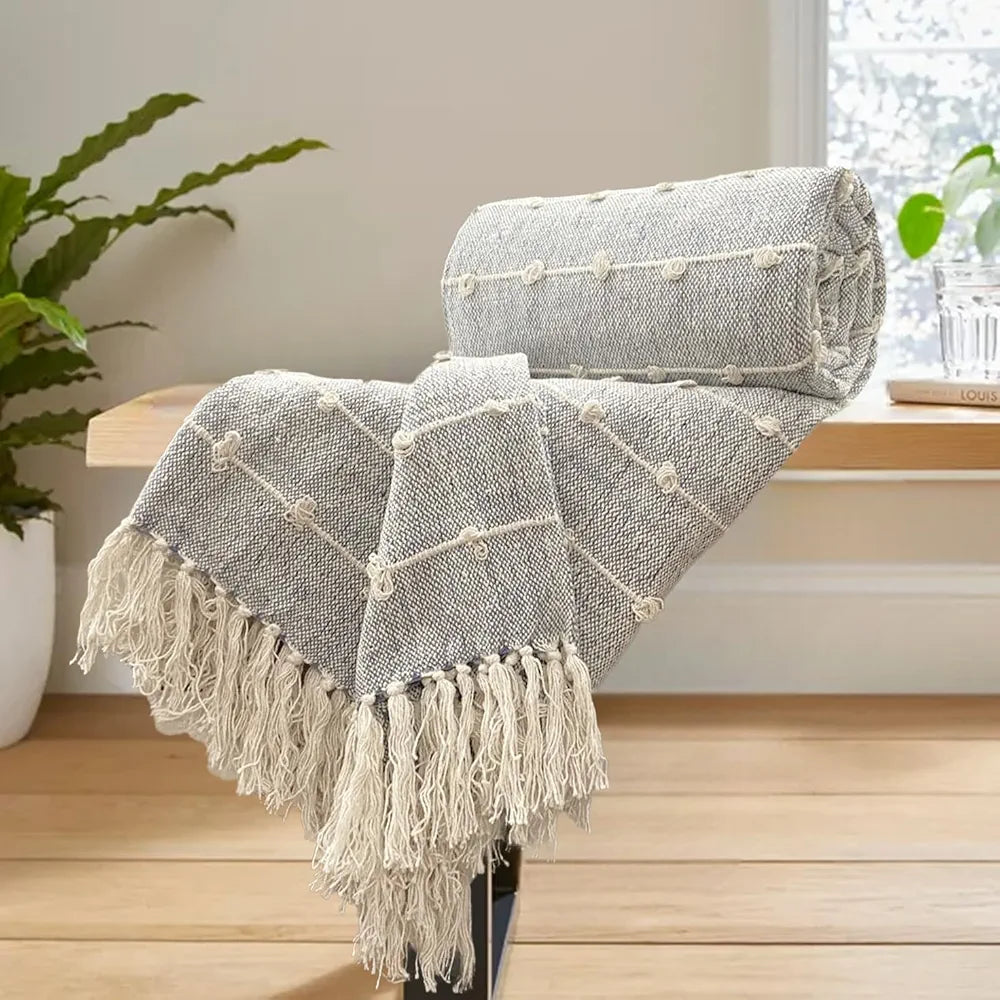 Sajavat Home Hand Knitted Pure Cotton Sofa Throw Colour Smoke Grey