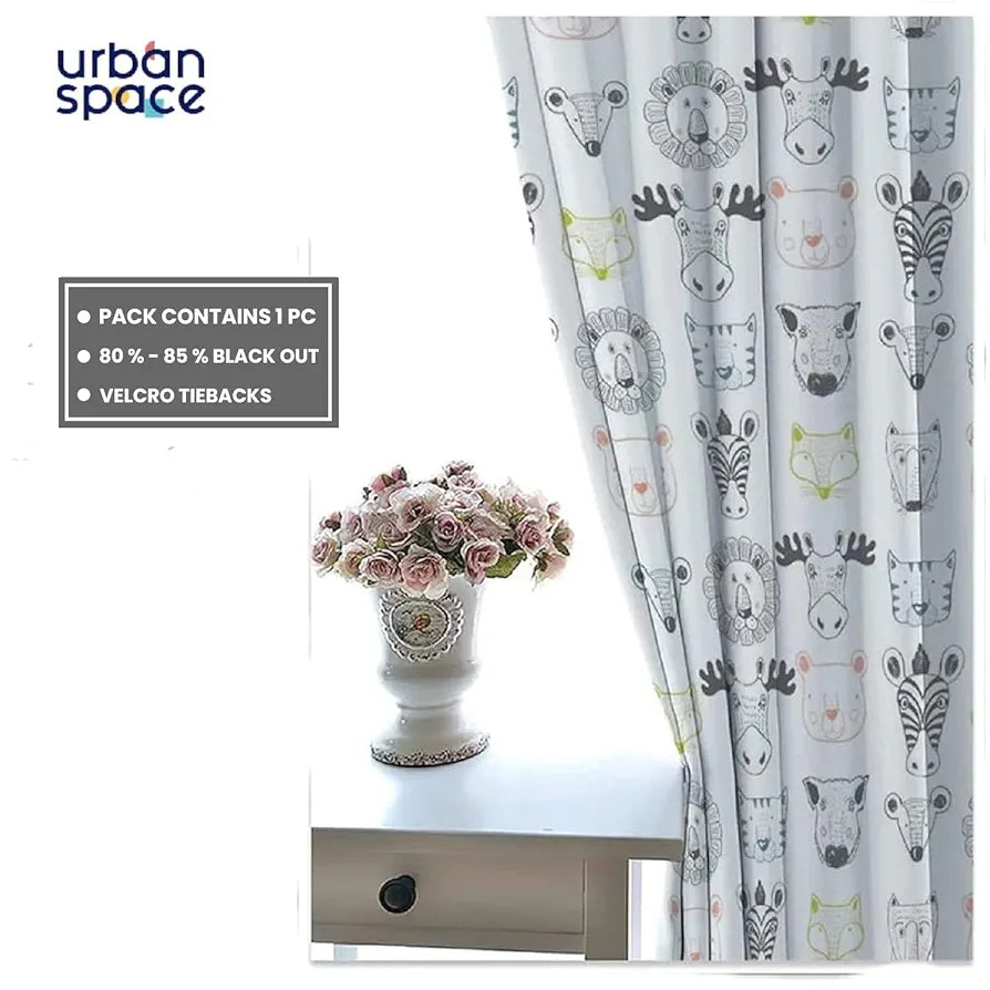 Urban Space Digital Printed Blackout Curtains for Door Bedroom Room Darkening Blackout Kids Decorative Curtains, 1 Piece Curtain Animal Kingdom