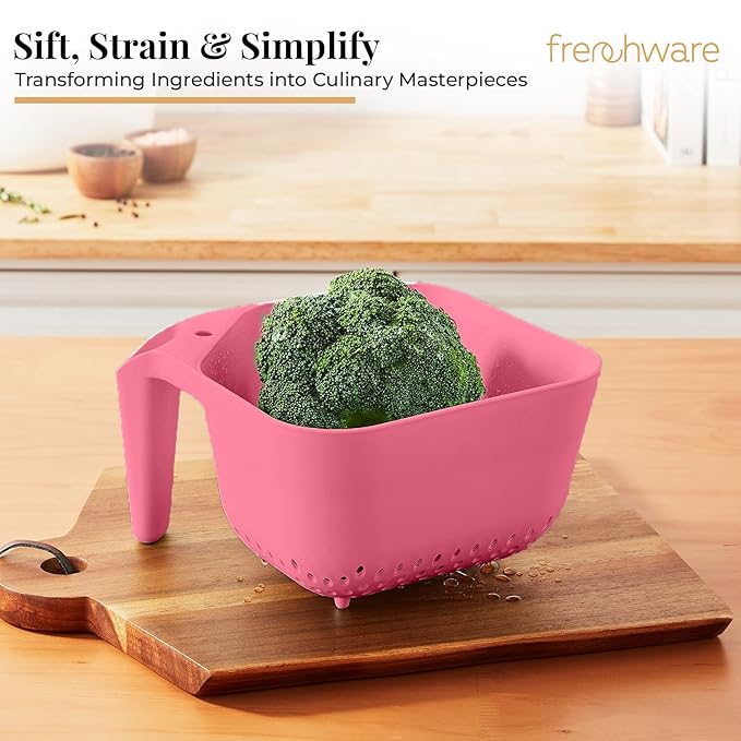 Frenchware 1 Unit Plastic Colander With Handles, Premium-grade Plastic, 100% Food Safe | Dishwasher Safe | Peach Colour