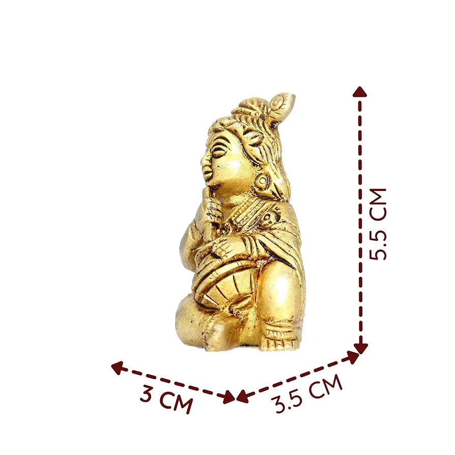 anciently Makhan Chor Krishna Idol Mini | Makhan Chor Krishna Murti Mini | Makhan Chor Idol Brass, 5.5 CM Height, Gold Colour, 1 Piece