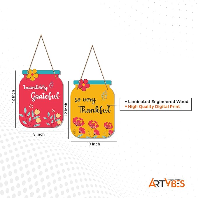 Artvibes Motivational Quotes Decorative Wall Art Wooden Hanger Ornaments for Livingroom | Set of 2