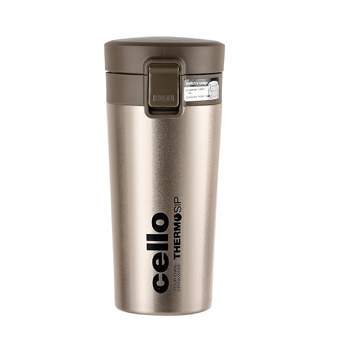 Cello Monty Thermosteel Vacuum Insulated Travel Mug | 300ml | Gold