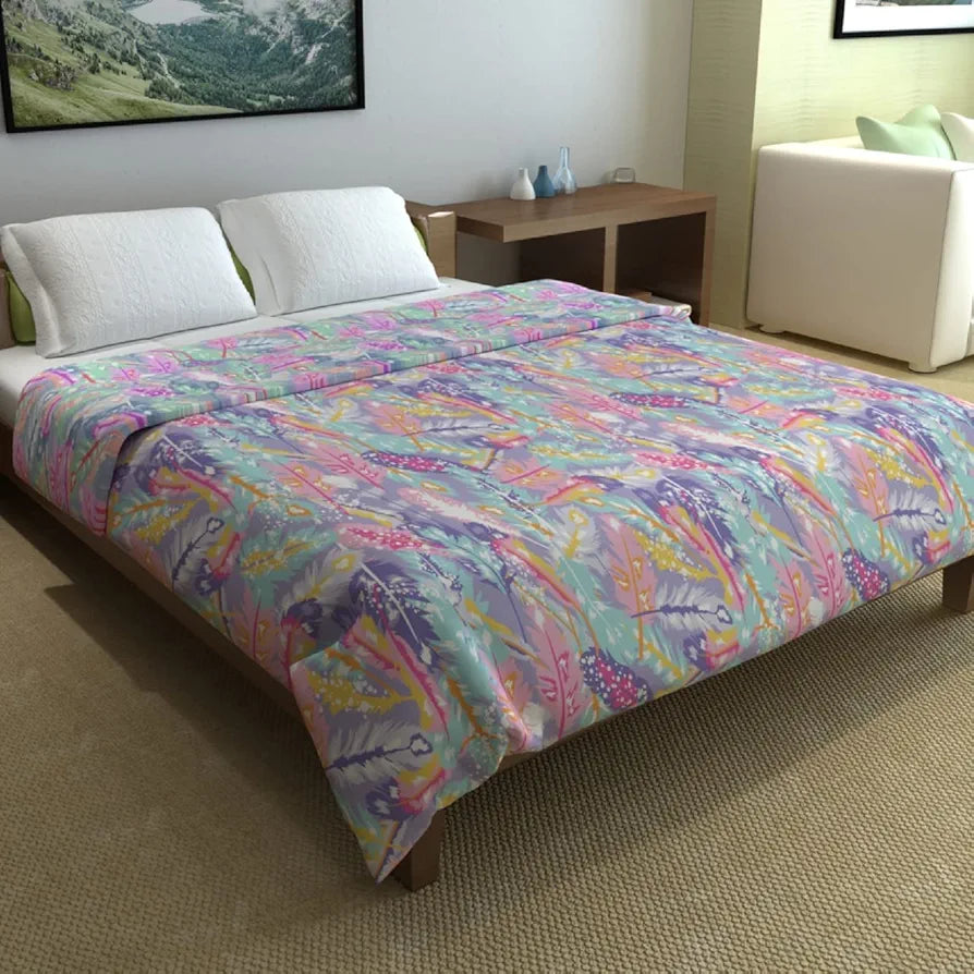 Divine Casa Microfiber 150 GSM Reversible Double Bed Comforter Ultra Soft & Lightweight Blanket Colour Multicolor